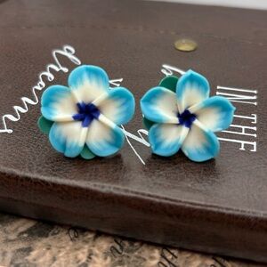 Handmade Y2K Blue Plumeria Flower Earrings